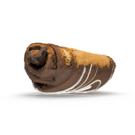Bun With Chocolate Glaze on white. 3D illustrationの写真素材