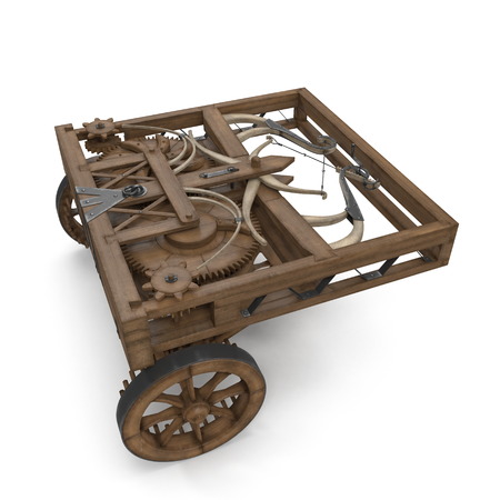 Leonardo Da Vinci Automobile on white. 3D illustrationの写真素材