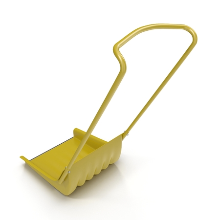 Yellow Sleigh Snow Shovel on white. 3D illustrationの写真素材