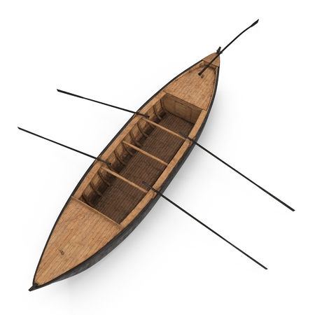 Wooden Durham Boat on white. Top view. 3D illustrationの写真素材