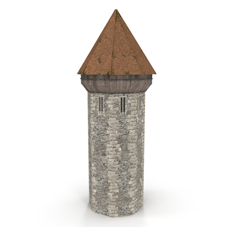 Medieval Tower on white background. 3D illustrationの写真素材