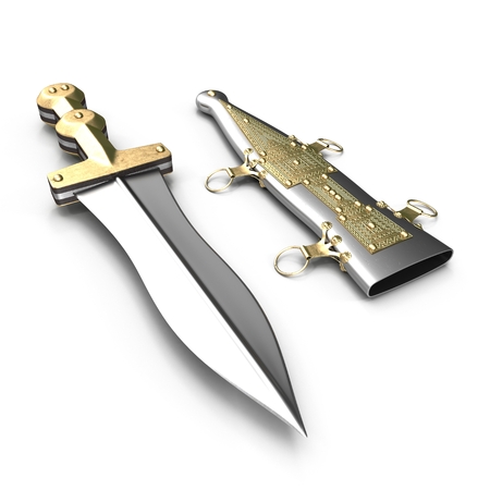 Roman Pugio Dagger with Sheath on white background. 3D illustrationの写真素材