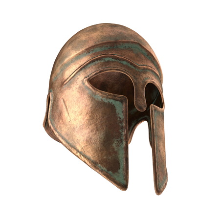 Bronze Corinthian Helmet On White Background. 3D Illusrationの写真素材