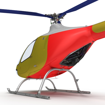 Light Helicopter Closer View On White Background 3D Illustration Isolatedの写真素材
