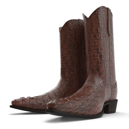 Crocodile Cowboy Boots 3D Illustration On White Backgroundの写真素材