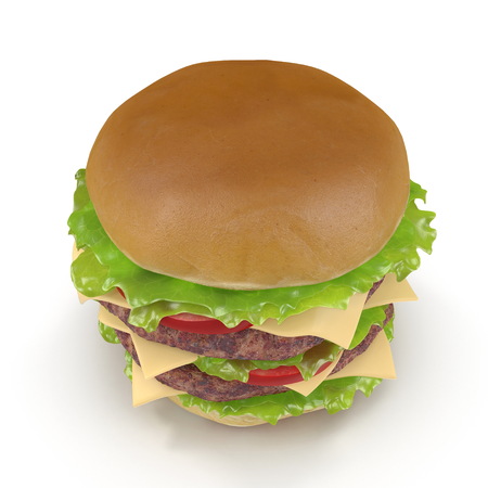 Double Burger 3D Illustration on White Backgroundの写真素材