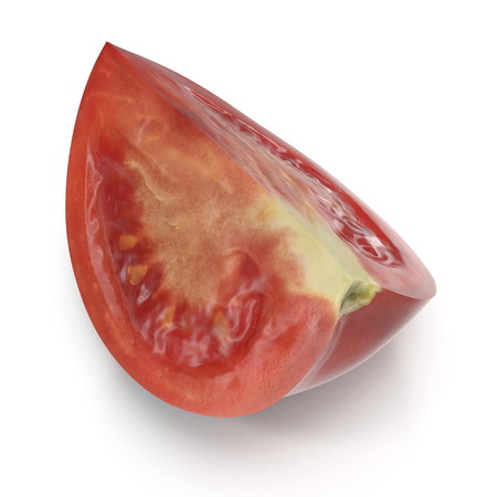Fresh Tomato Quarter Sliced Isolated On White Background. 3D Illustrationの写真素材