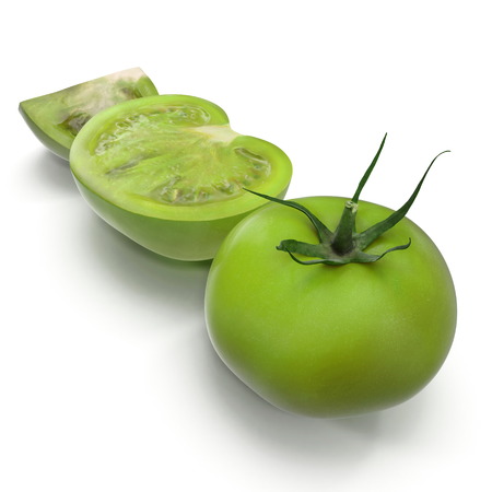 Green Tomato Collection Isolated On White Background. 3D Illustrationの写真素材