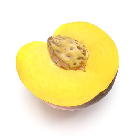 Half of Peach With Seed on White Background 3D Illustration Isolatedの写真素材