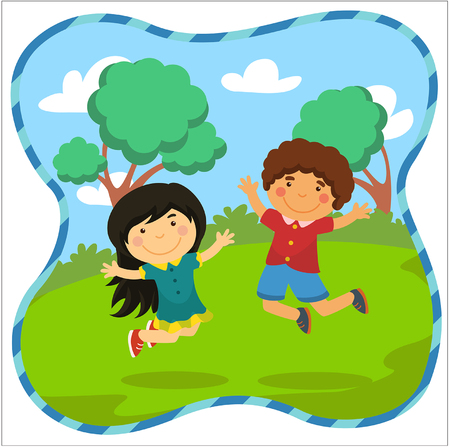 illustration of a kids playing in natureのイラスト素材