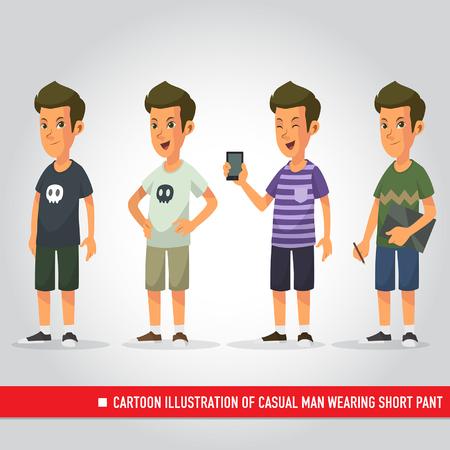 Cartoon Illustration of casual man wearing short pantのイラスト素材