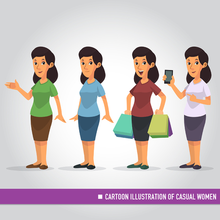 Cartoon Illustration of Casual Womenのイラスト素材