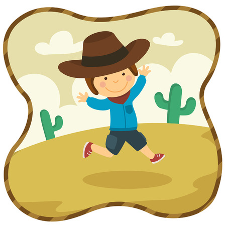 Illustration Cute Cowboy playing at Desertのイラスト素材