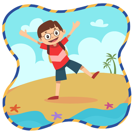 Illustration Boys Standing on One Leg at Beachのイラスト素材