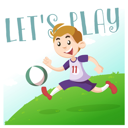 Vector Cartoon Boy Playing Ball at Playgroundのイラスト素材