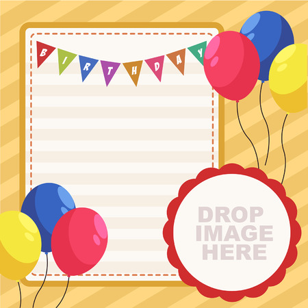 Vector Colorfull Birthday Party Card With Flag and Balloonsのイラスト素材