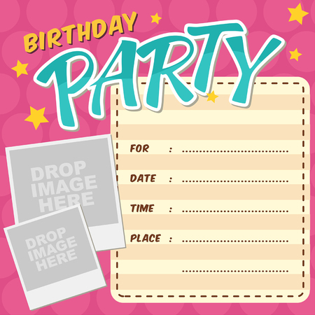 Vector Birthday Party Card Invitation With Stars and Photos - Pinkのイラスト素材