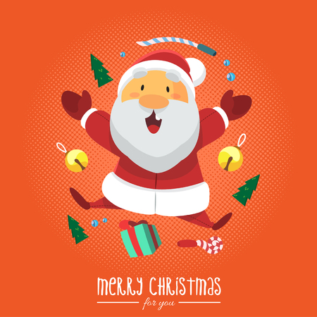 Vector - Illustration Santa Clause with Christmas Gift and Orange Backgroundのイラスト素材