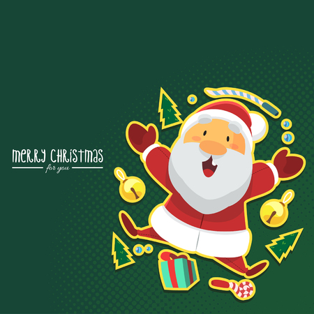 Vector - Illustration Santa Clause with Christmas Gift and Green Backgroundのイラスト素材