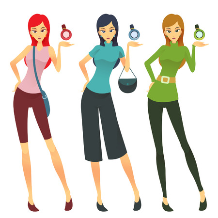 Vector - stylized illustration of a beautiful young woman with rolled perfume bottleのイラスト素材