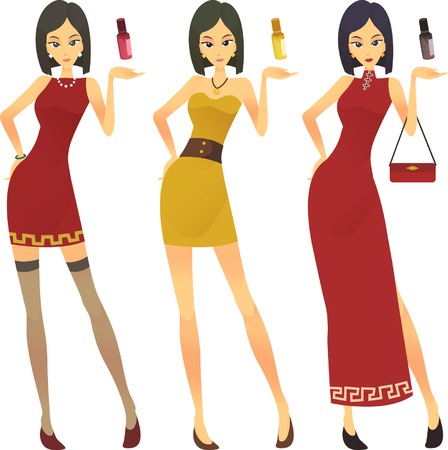 Vector - stylized illustration of a beautiful short hair girl with tube perfume bottleのイラスト素材