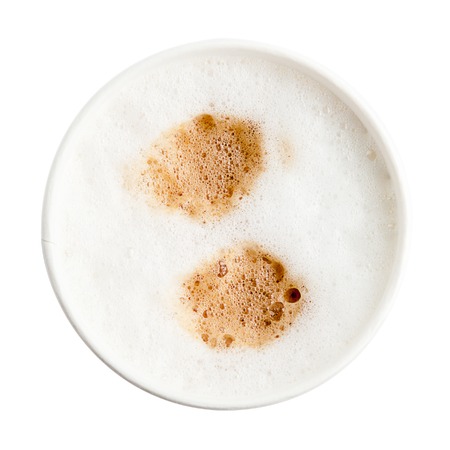 paper cup espresso coffee with foam on top of shot in studio on white backgroundの写真素材