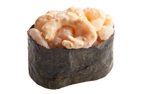 traditional Asian sushi rolls sashimi close-up shot in the studio on a white backgroundの写真素材
