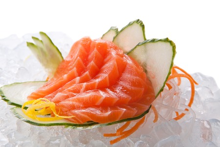 traditional Asian sushi rolls sashimi close-up shot in the studio on a white backgroundの写真素材