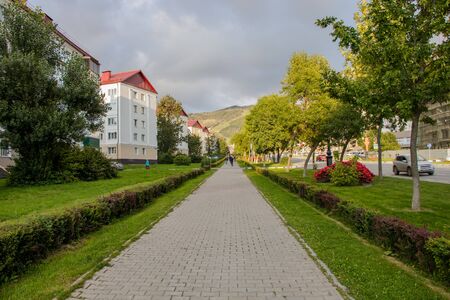 View of the pedestrian part of Victory Avenue. The street leads to Mount Bolshevik.の写真素材