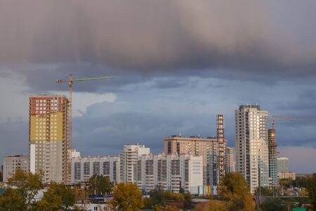 View of the new residential neighborhood of the city of Yekaterinburg. Typical high-rise buildings are being built.の写真素材