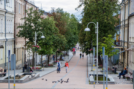 Daugavpils, Latvia - July 4, 2018: View of Rigas street the main pedestrian street of Daugavpilsのeditorial素材