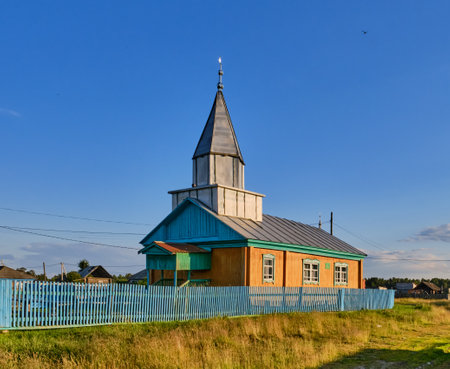 Tyumen, Russia - June 16, 2020: Local wooden mosque in the Siberian village Begidino on a summer dayのeditorial素材