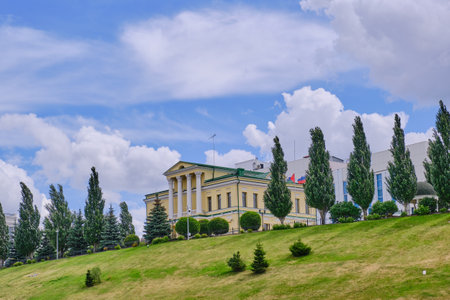 Tyumen Russia - June 24, 2020: House of Noble Assembly, Peoples House, House of merchant Prasolov. Built in style of classicism in 1820, architect Malyshev. Cultural Heritage Site, Tourist Attractionのeditorial素材