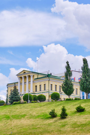 Tyumen Russia - June 24, 2020: House of Noble Assembly, Peoples House, House of merchant Prasolov. Built in style of classicism in 1820, architect Malyshev. Cultural Heritage Site, Tourist Attractionのeditorial素材