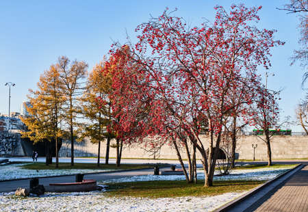 Autumn colorful cityscape. View of the Historical Square of the city Yekaterinburg, Russiaの写真素材