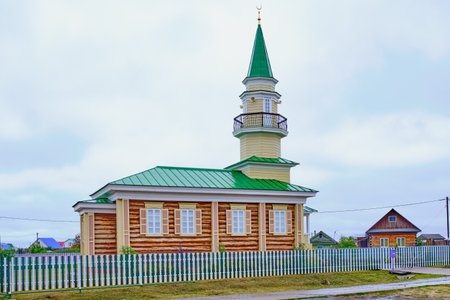 Tyumen, Russia - August 17, 2020: Local wooden mosque in the Siberian village Sabanaki.のeditorial素材