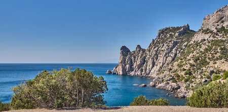 Seascape, Crimean peninsula. Views of the Blue Bay. National botanical reserve New World. Bannerの写真素材