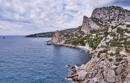 Coastal seascape landscape. Mount Cat, Koshka, the black sea coast near Yalta, town Simeiz, Crimeaの写真素材