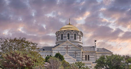 The Russian Orthodox Saint Vladimir Cathedral, Chersonesos Taurica, Sevastopol, Crimean Peninsula....