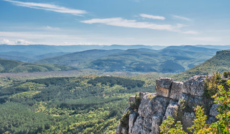 Scenery. View of the Crimean Mountains from the observation deck in the vicinity of Bakhchisarai, Crimea, Russia.の写真素材