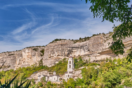 Holy Dormition cave male monastery. Bakhchisarai, Russia. Landmark of the Crimean peninsula.の写真素材