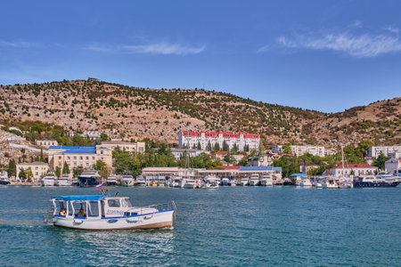 View of the eastern shore of Balaklava Bay, Crimean Peninsula.のeditorial素材