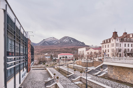 Zheleznovodsk, Russia Winter cityscape. City Palace of Culture. Caucasian Mineral Waters, Russiaのeditorial素材