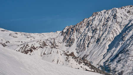 Winter mountain landscape of the Elbrus region, Kabardino-Balkaria, Russia. Bannerの写真素材