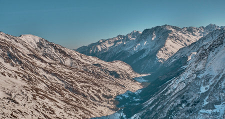 Winter mountain landscape of the Elbrus region. Baksan Gorge, Kabardino-Balkaria, Russia. Bannerの写真素材