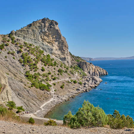 Cape Chiken, Blue Bay of the Black Sea near the village of Novy Svet, Crimean peninsula. Golitsin trail tourist route.の写真素材