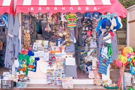 Souvenirs of the Balaklava district, Crimea for tourists in the pavilion on the embankment .の写真素材