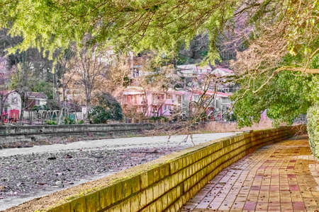 Embankment of mountain Khosta River.の写真素材