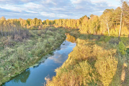 Siberian taiga river Vagai. Autumn landscape.の写真素材