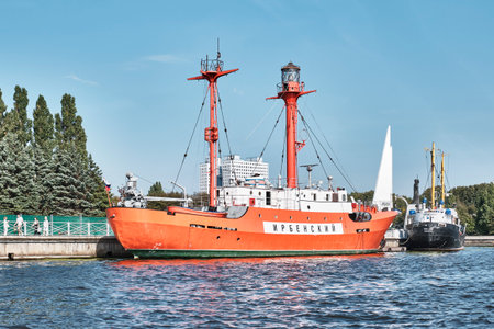 Irbenskiy,floating lighthouse, currently museum ship on display at Museum of World Oceanのeditorial素材